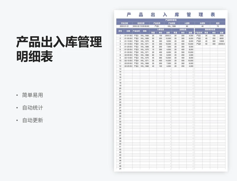 产品出入库管理明细表