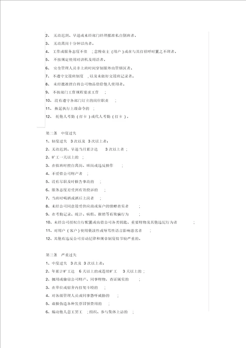 物业公司员工奖惩制度管理规定
