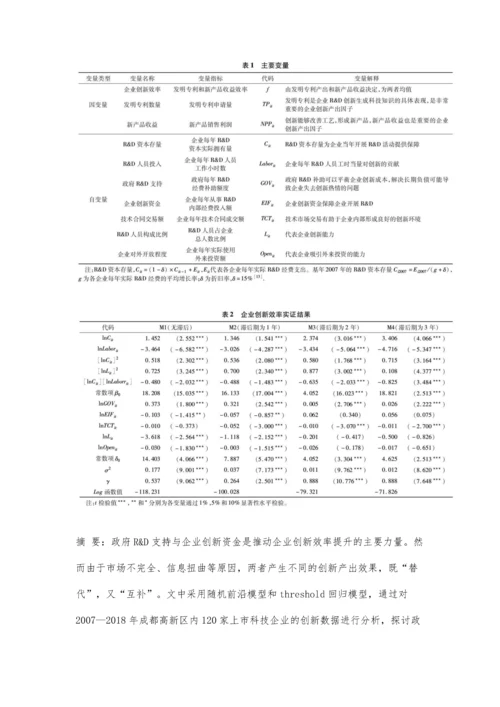 政府R&D支持、企业创新资金对其创新效率影响的实证研究.docx