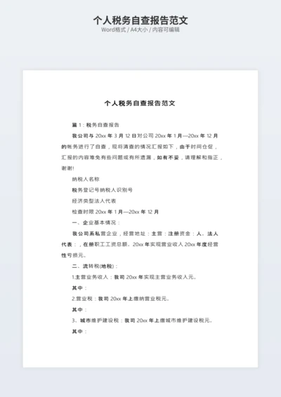 个人税务自查报告范文