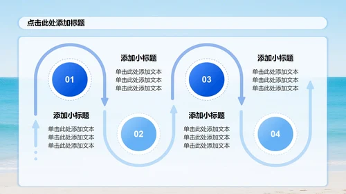 蓝色小清新风实景海边度假旅游攻略PPT模板
