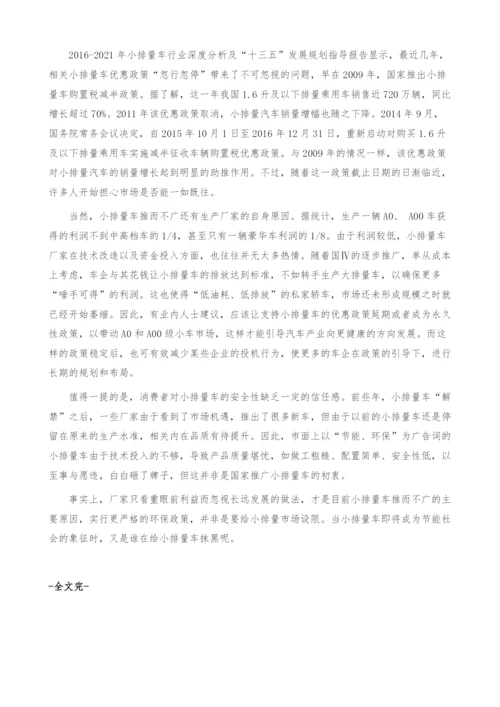 我国小排量车行业市场现状-推而不广-产业报告.docx