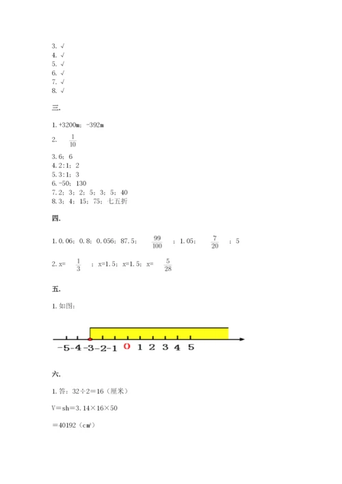 河南省平顶山市六年级下册数学期末考试试卷含答案（b卷）.docx