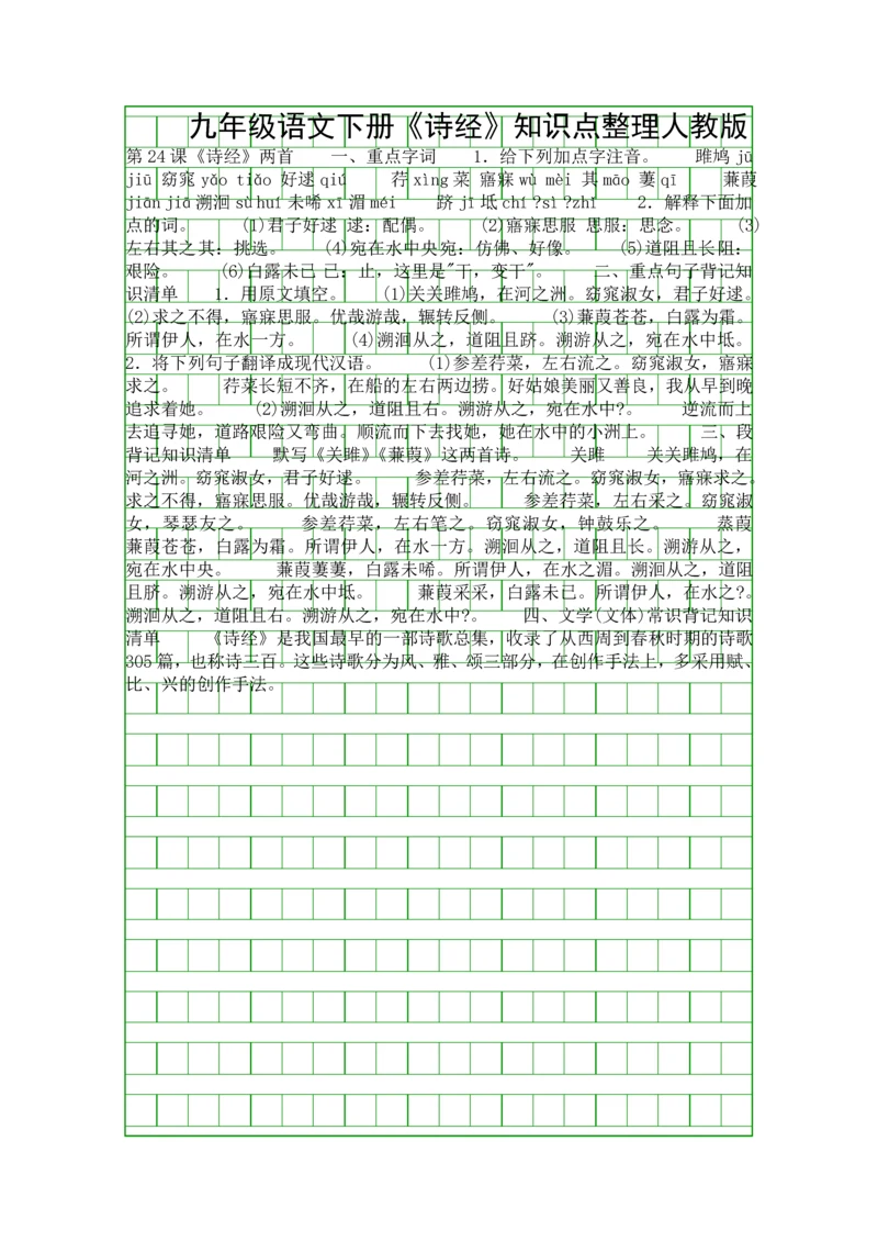 九年级语文下册诗经知识点整理人教版.docx