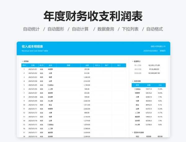 年度财务收支利润表