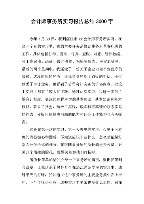 会计师事务所实习报告总结3000字