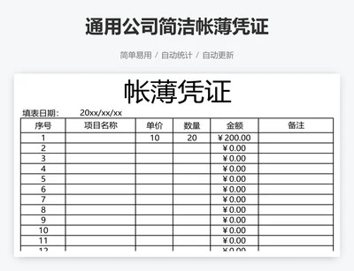 通用公司简洁帐薄凭证