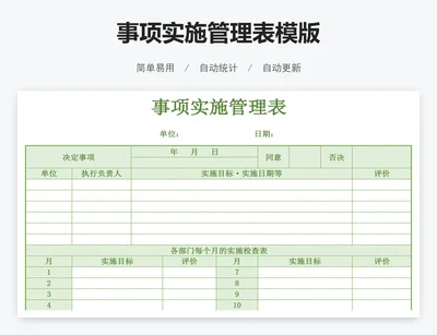 事项实施管理表模版