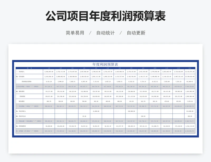 公司项目年度利润预算表