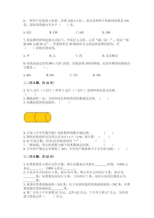河南省平顶山市六年级下册数学期末测试卷及参考答案（达标题）.docx