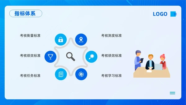 蓝色插画员工绩效考核管理PPT模板宣传PPT动态PPT