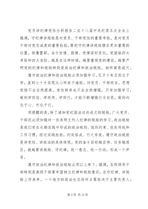 党员讲纪律党性分析报告.docx