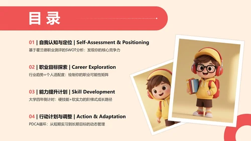 黄色3D人物插画风大学生职业规划PPT模板