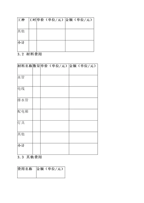 装修水电路改造报价单