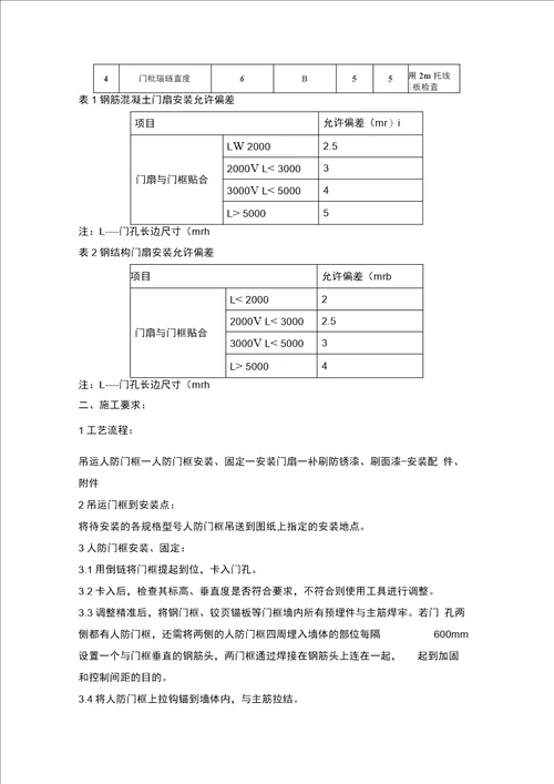 人防门安装工程技术要求