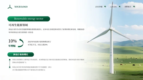绿色商务企业能源风力发电宣传通用PPT模板