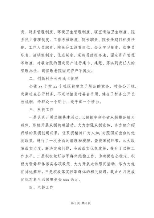 乡镇社事办某年半年工作总结.docx