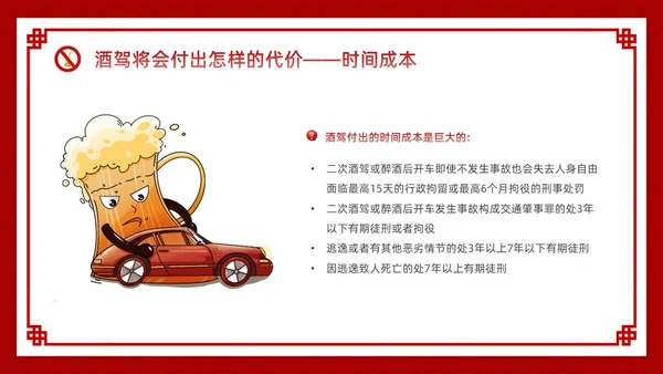 酒红色简约卡通酒驾警示教育PPT模板