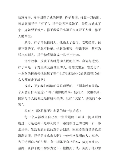 2024年写有关《骆驼祥子》名著的初一读后感