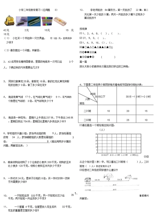小学二年级数学复习(应用题)