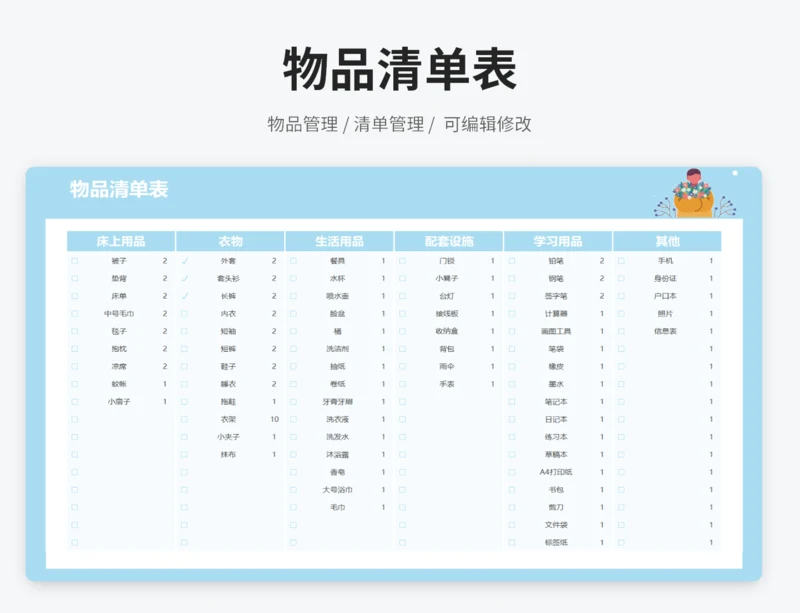 物品清单表