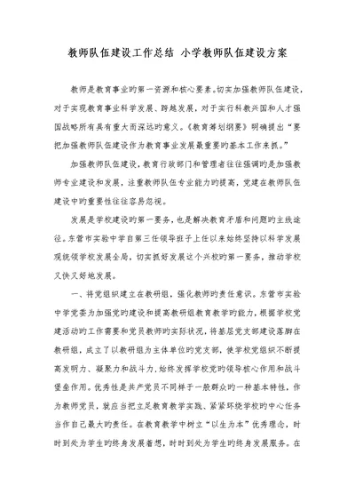 2022年老师队伍建设工作总结 小学老师队伍建设方案