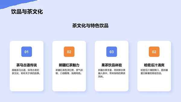 蓝色摄影风新疆深度游路线推荐：风景与美食之旅PPT模板