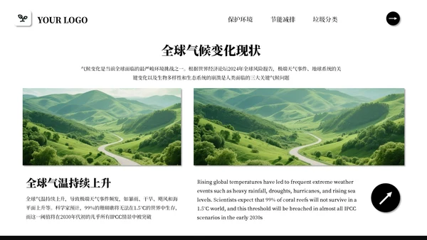 黑白简约商务风绿色环保PPT模板