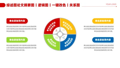 红色简约风4项圆环图形关系图PPT