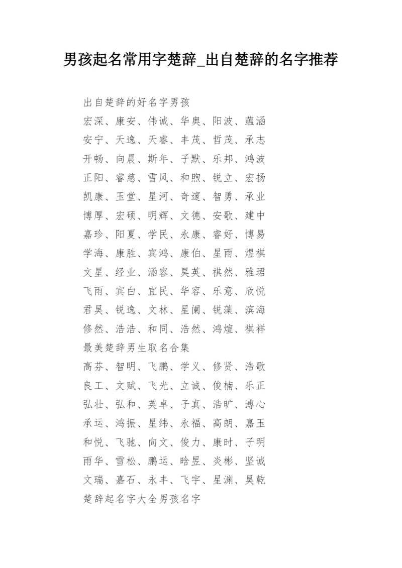 男孩起名常用字楚辞_出自楚辞的名字推荐.docx