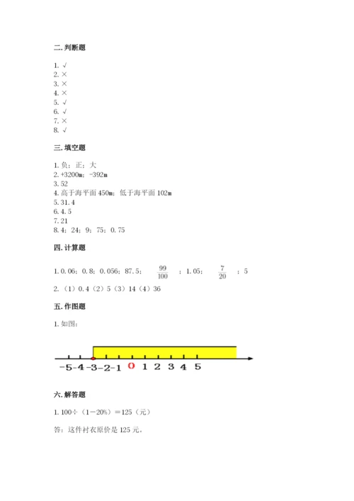 冀教版小学六年级下册数学期末综合素养测试卷及参考答案（综合卷）.docx