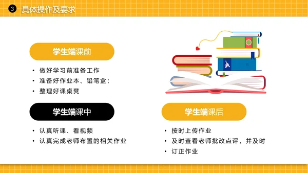 黄色线上教学停课不停学PPT模板