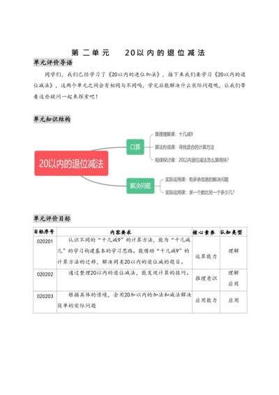 【素养进阶结构化单元评价工具】一年级下册数学 第2单元《20以内的退位减法》人教版