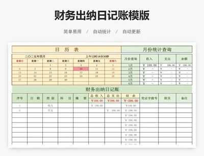 财务出纳日记账模版