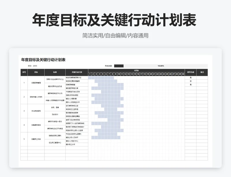 简约黑色年度目标及关键行动计划表