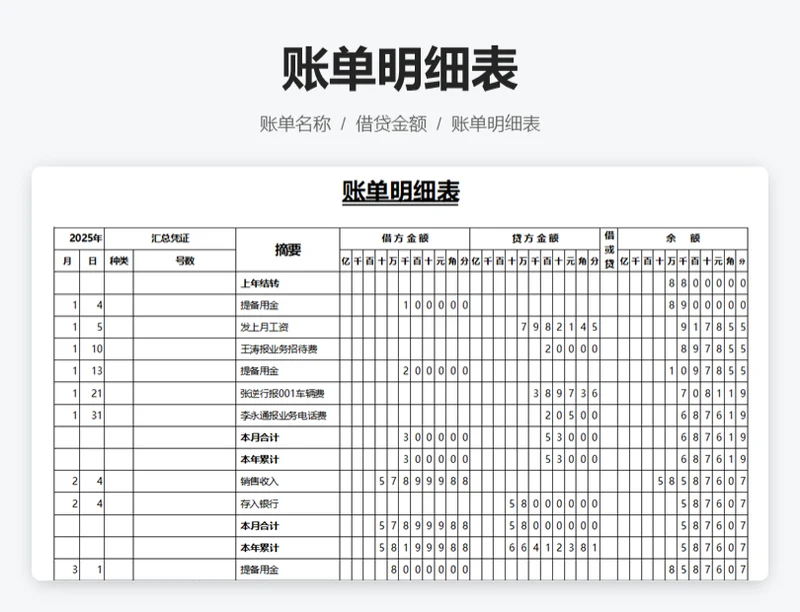 账单明细表