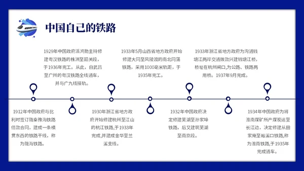 蓝色简约中国铁路发展史主题PPT模板