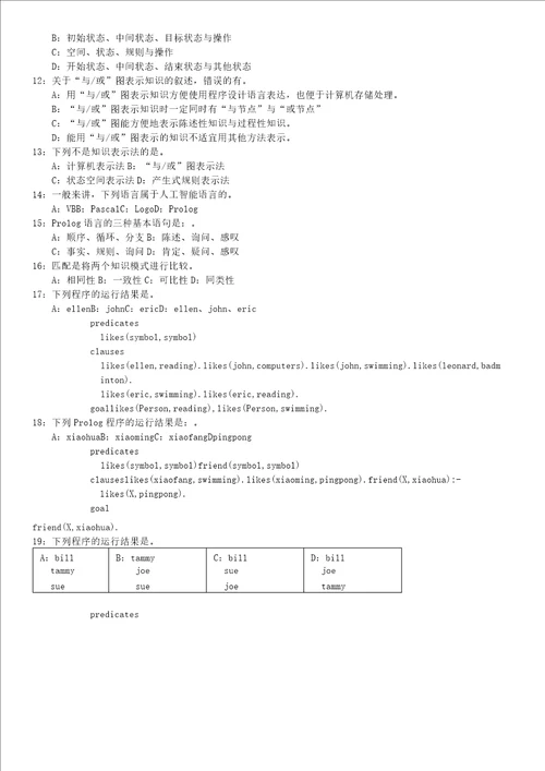 大学计算机专业人工智能试题与答案