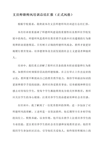 文县师德师风培训总结汇报