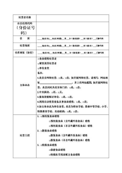 最新食品经营许可证申请书模板