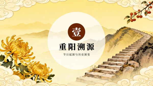 黄色手绘中国风传统节日重阳节节日介绍PPT模板
