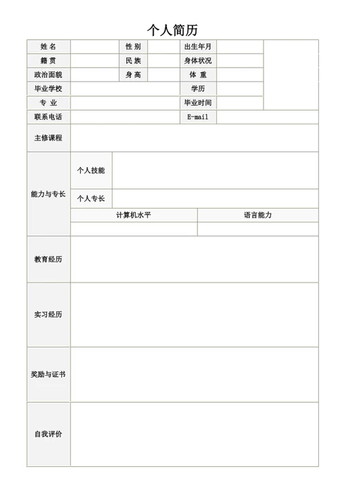 农业行业表格简历模板