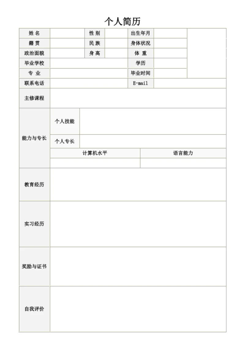 农业行业表格简历模板