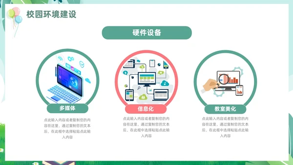 绿色小清新儿童卡通幼儿园工作汇报PPT模板