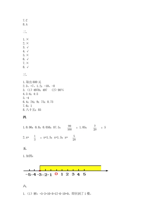 沪教版六年级数学下学期期末测试题及参考答案黄金题型