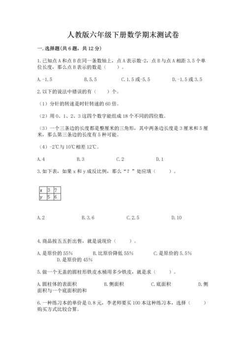 人教版六年级下册数学期末测试卷含答案（完整版）.docx