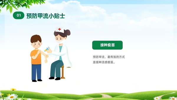 绿色清新关注健康预防甲流甲型流感病毒知识科普讲座PPT