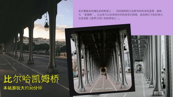 紫黄色时尚法国巴黎旅游攻略PPT模板