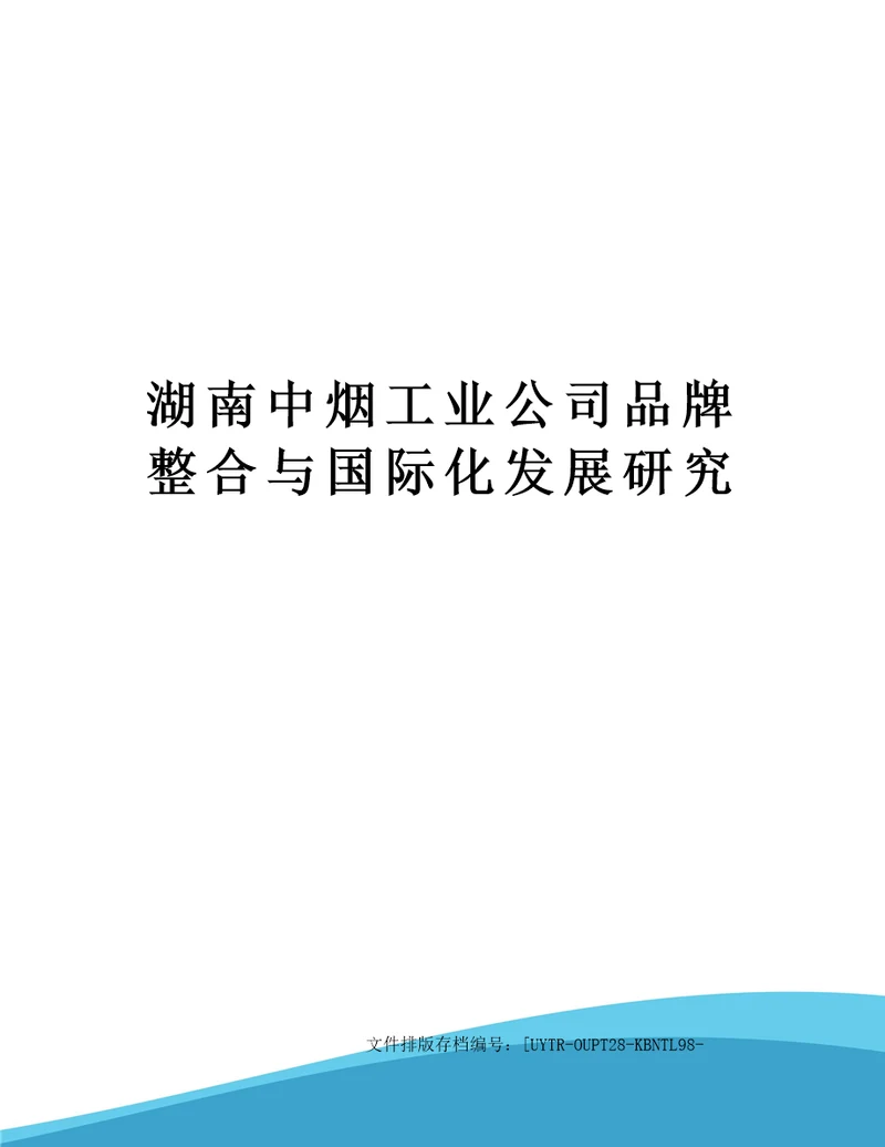 湖南中烟工业公司品牌整合与国际化发展研究