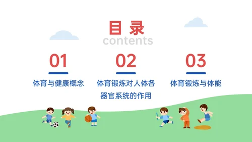 蓝绿插画卡通风体育与健康知识说课PPT模板